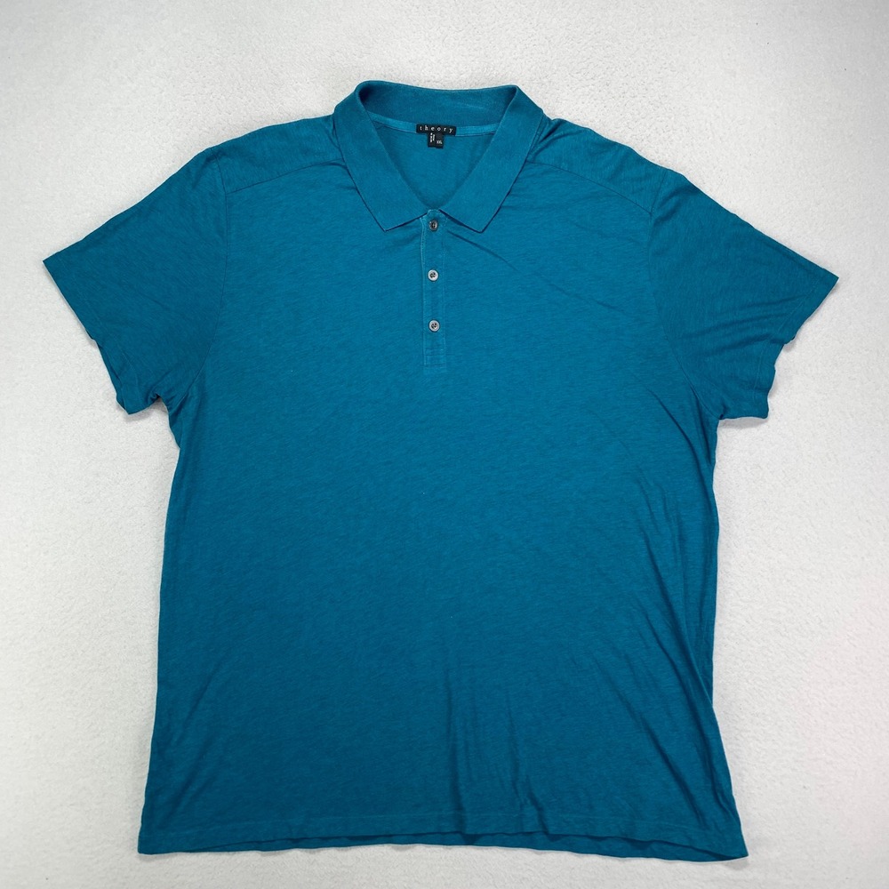 Theory Polo Shirt Mens XXL Blue‎ Short Sleeve Career Golf Pima Cotton